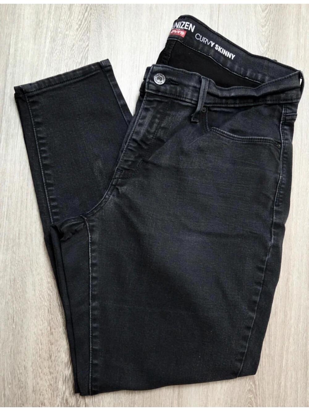 Denizen by Levi's Curvy Skinny Jeans W32 L32 Black Stretch Denim #1157